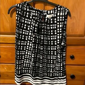 Calvin Klein Grid Pattern Black and White Blouse